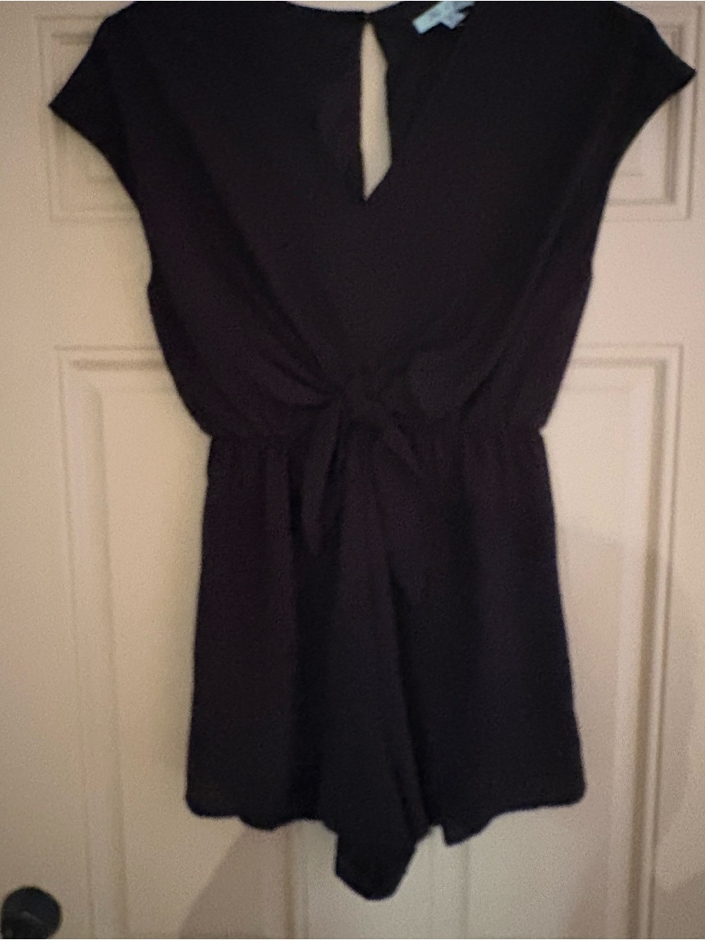 She + Sky Black Cap-Sleeve Tie-Waist Romper